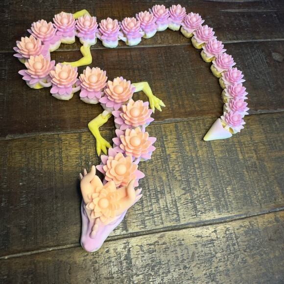 22" 3D Printed Lotus Flower Dragon - Unique Fantasy Art - Picture 8 of 9